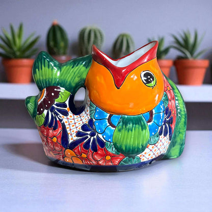 Rare XL Talavera Fish Planter | Hand-Painted Mexican Statue Pottery