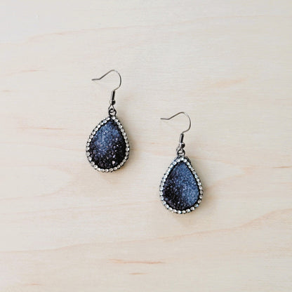 Sparkling Black Druzy Drop Earrings 219cu