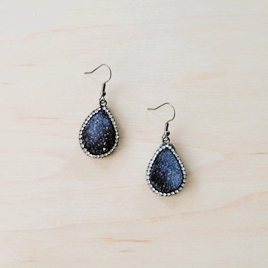 Sparkling Black Druzy Drop Earrings 219cu