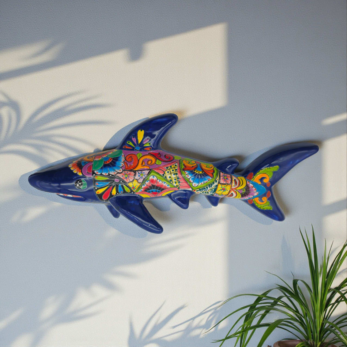 Talavera Shark Wall Sculpture | Colorful Mexican Art