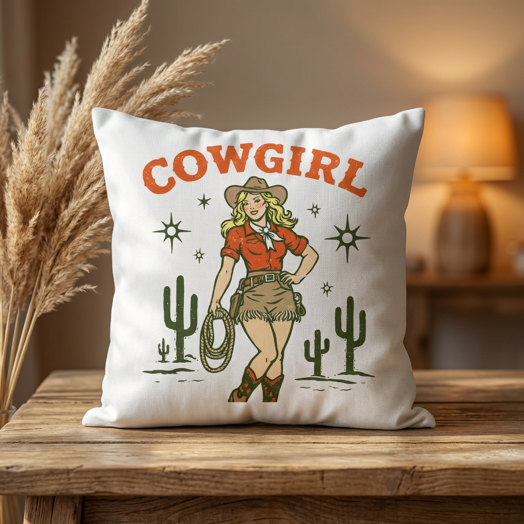 Cowgirl Western Throw Pillow — Cowhide Pattern Square Accent Pillow