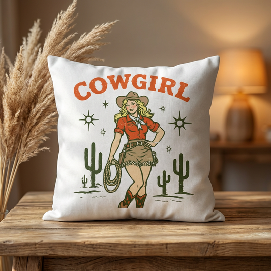 Cowgirl Western Throw Pillow — Cowhide Pattern Square Accent Pillow