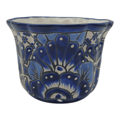 Talavera Flower Pot | Handmade Blue & White Mexican Ceramic