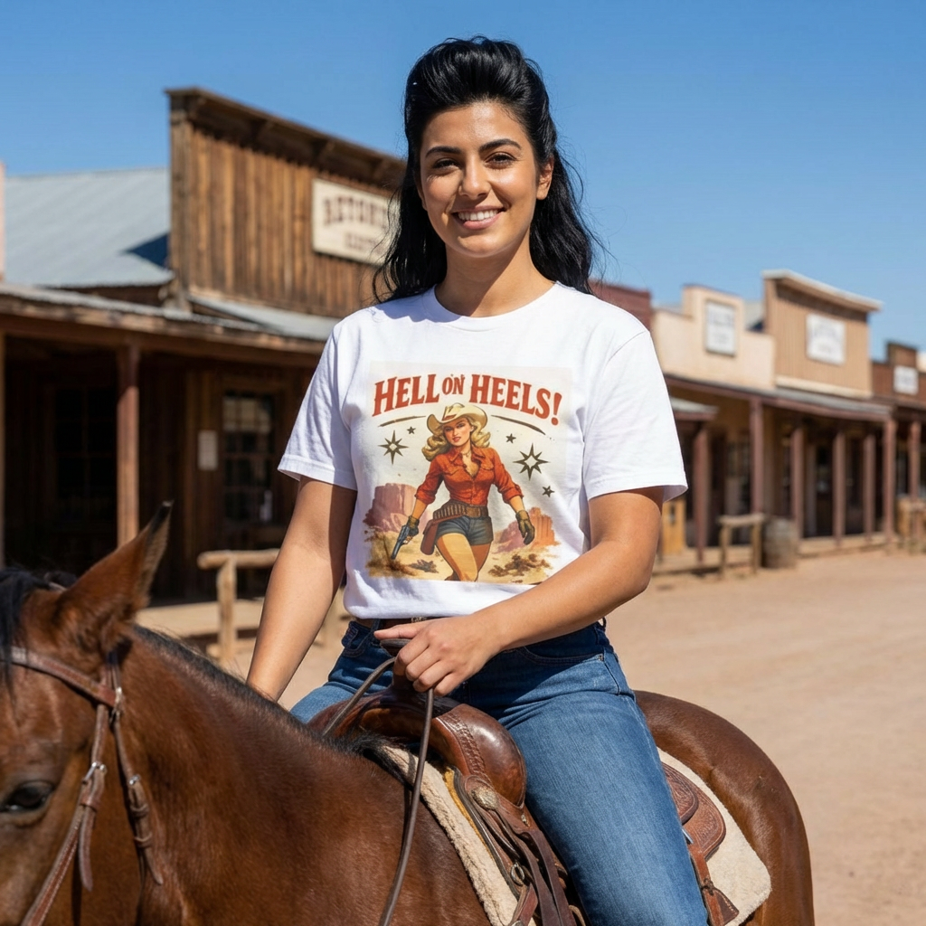 Hell on Heels Vintage Cowgirl T-Shirt Top