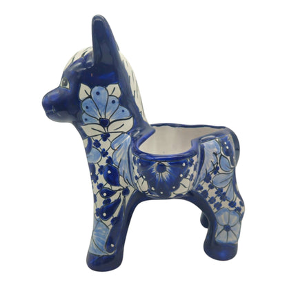 Blue & White Talavera Donkey Planter | Handmade Mexican Art