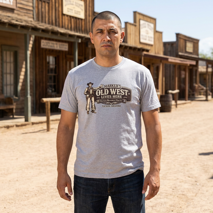 HARKER'S Old West Lives Here T-Shirt — Vintage Cowboy Tucson Graphic Tee