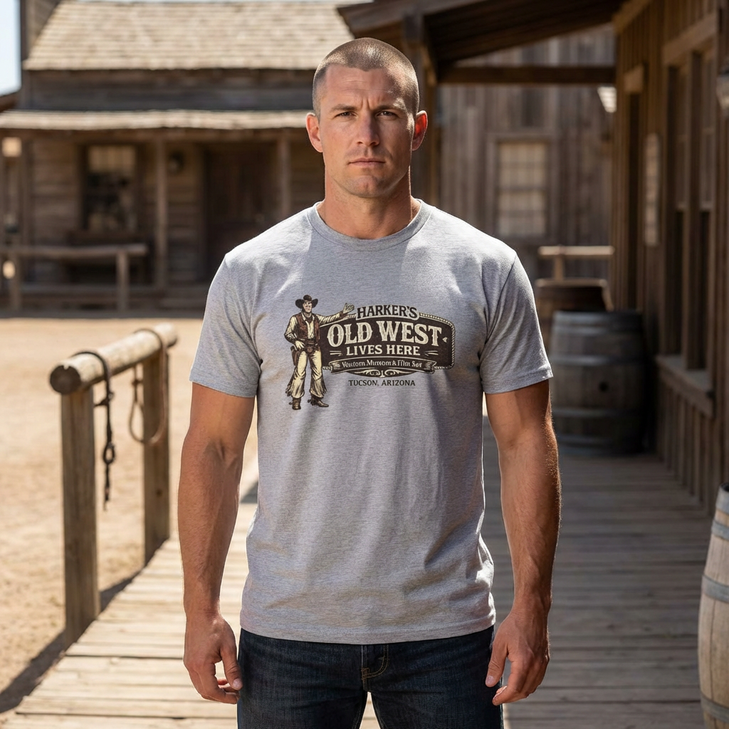 HARKER'S Old West Lives Here T-Shirt — Vintage Cowboy Tucson Graphic Tee