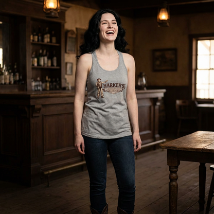 Harker's Western Saloon Women's Racerback Tank — Vintage Cowboy Bar Logo