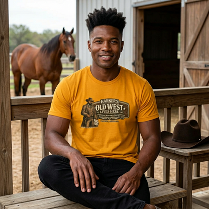 Harker's Bounty Hunter  — 'Old West Lives Here' Vintage Western Ranch Tee