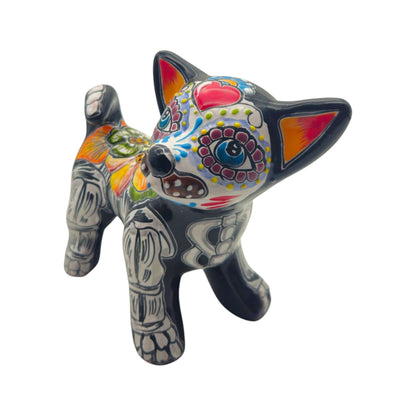 Talavera Chihuahua Statue | Hand-Painted Day of the Dead Art