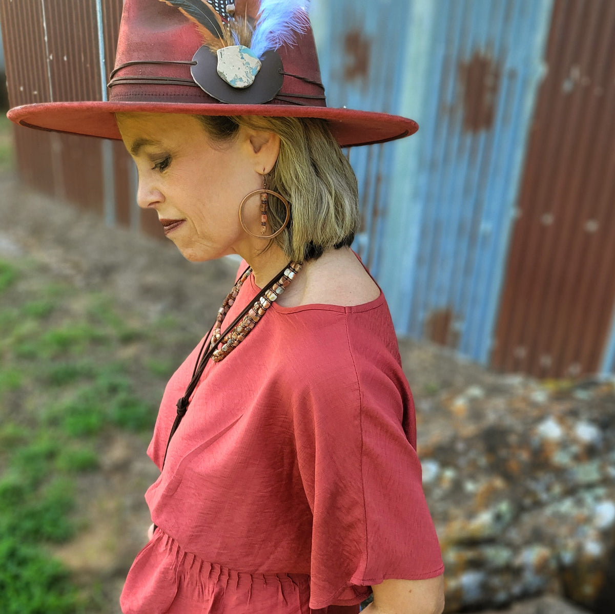 Western Copper Hoop Earrings w/ Earth Regalite 100b