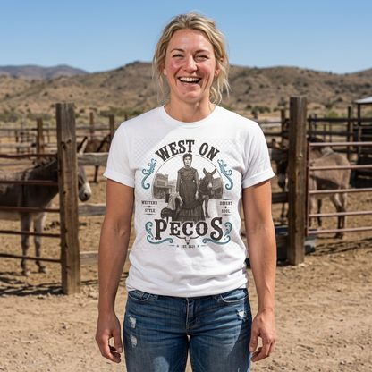 West on Pecos Vintage Western T-Shirt — Retro Cowboy Desert Design