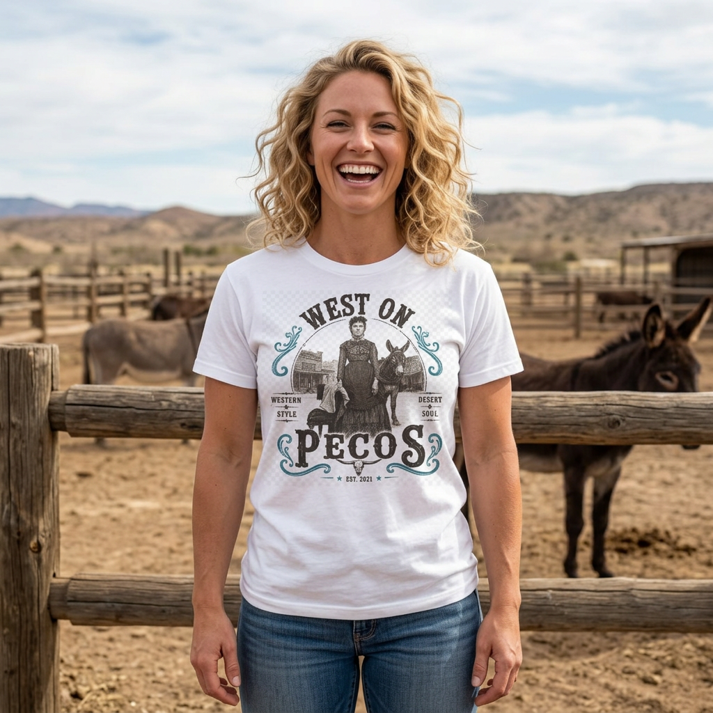 West on Pecos Vintage Western T-Shirt — Retro Cowboy Desert Design
