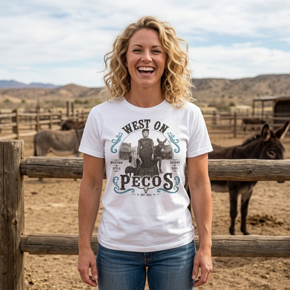 West on Pecos Vintage Western T-Shirt — Retro Cowboy Desert Design
