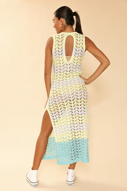 Miss Sparkling Open knit color block cover up