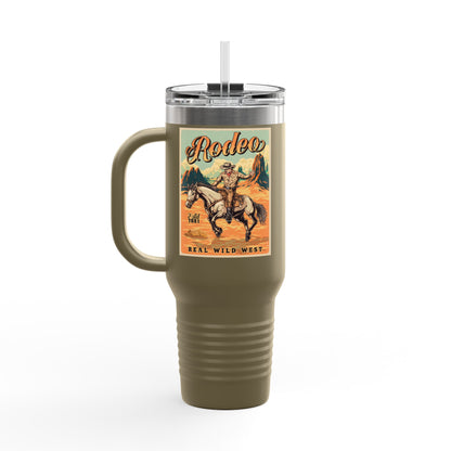 Rodeo Cowboy 40oz Insulated Travel Mug — Wild West Horseback Design
