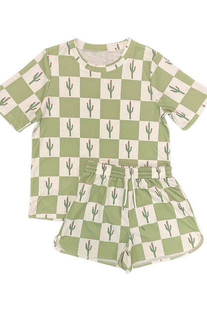 Novelty printed waffle shorts set