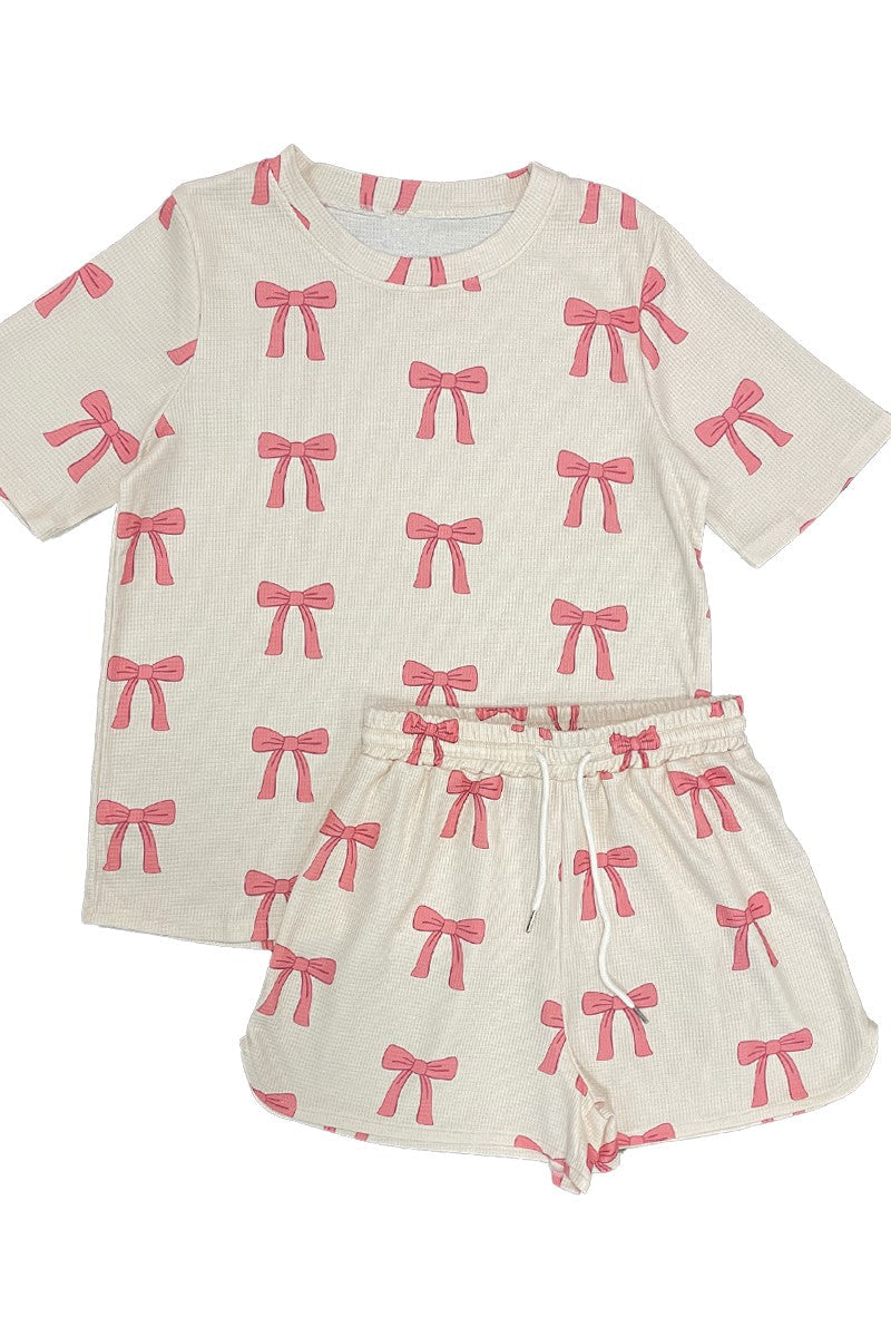 Novelty printed waffle shorts set
