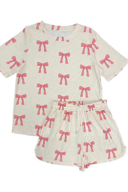Novelty printed waffle shorts set
