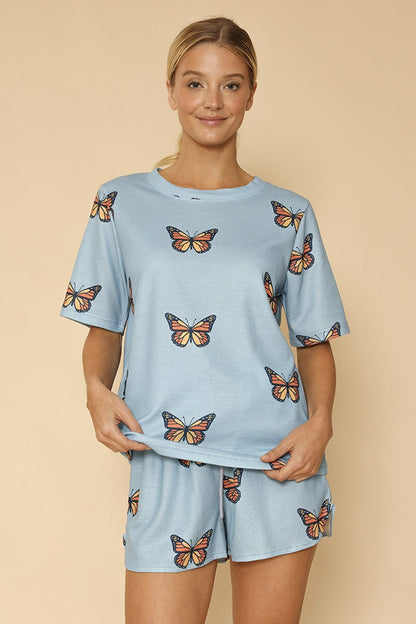 Novelty printed waffle shorts set