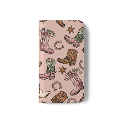 Western Boots Flip Wallet Phone Cases Pink