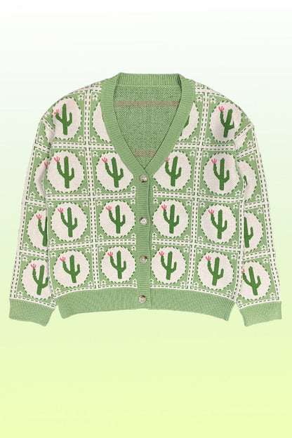 Plus size Cactus tiled knit cardigan