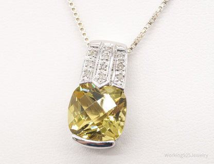 Vintage Designer Yellow & White Cubic Zirconia Sterling Silver Necklace