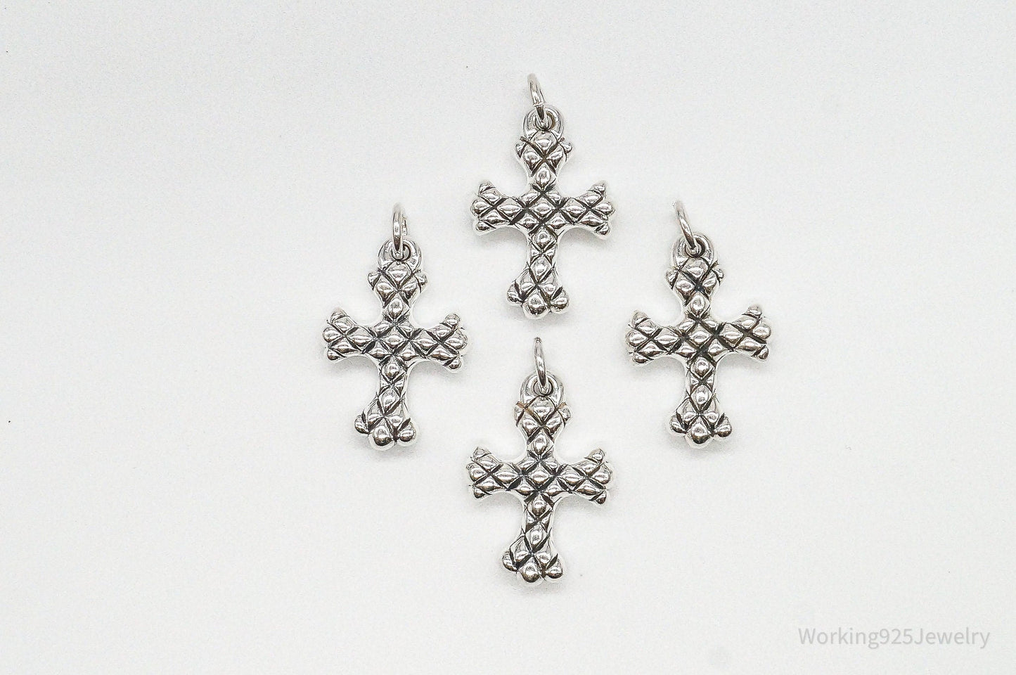 Vintage Puffy Hollow Cross Sterling Silver Pendants
