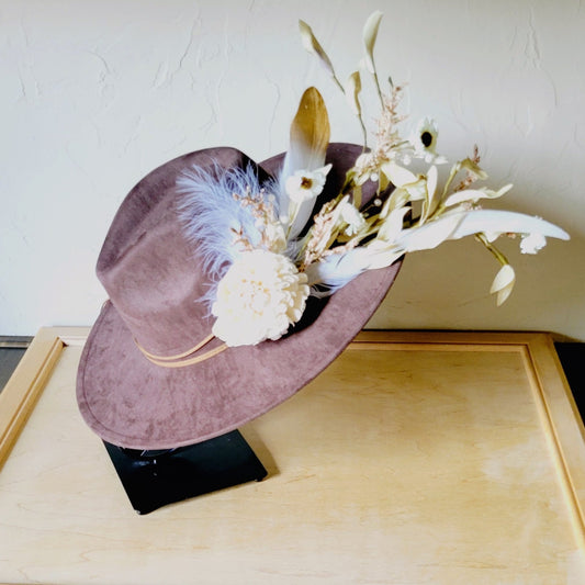 **Boho Brown Western Wedding Floral & Feather Bridal Hatband 984m