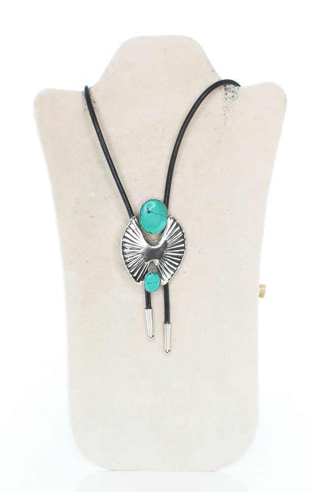 Turquoise Silver Bolo, Wing - Leather Cord Lariat Necklace