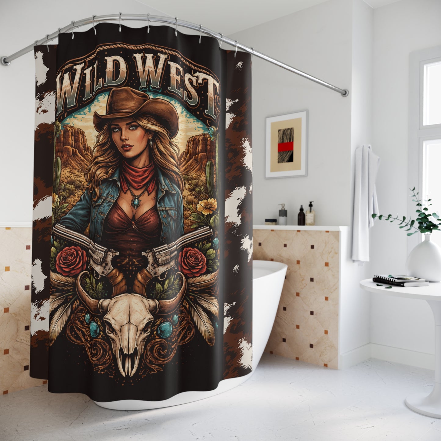 Wild West Cowgirl Shower Curtain — Western Desert Bathroom Decor