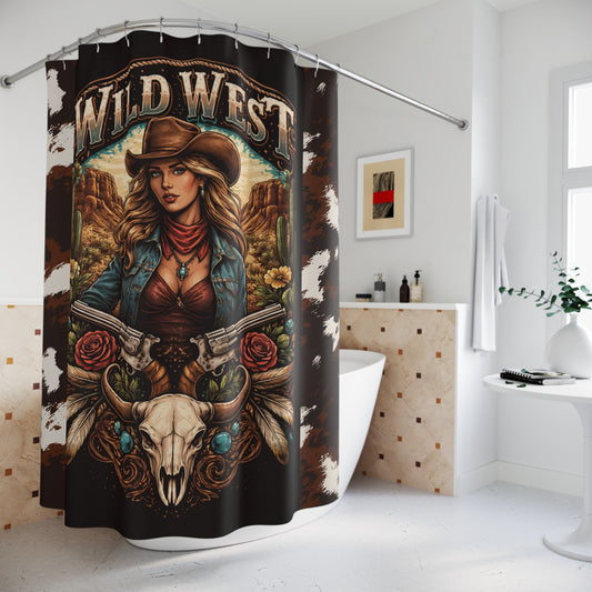 Wild West Cowgirl Shower Curtain — Western Desert Bathroom Decor