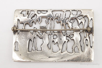 Large Rare Antique Wine Harvest / Making Wine Sterling Silver Brooch Pin