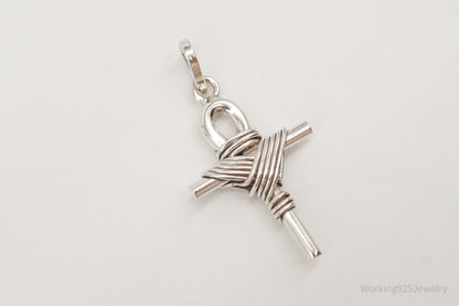 Large Vintage Mexico Wrapped Cross Sterling Silver Pendant
