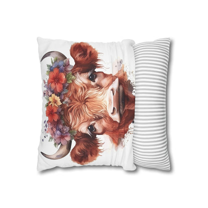 Floral Cow Pillowcase, Boho Farmhouse Decor, Country Living Accent, Cozy Home Gift, Rustic Animal Pillow Cover