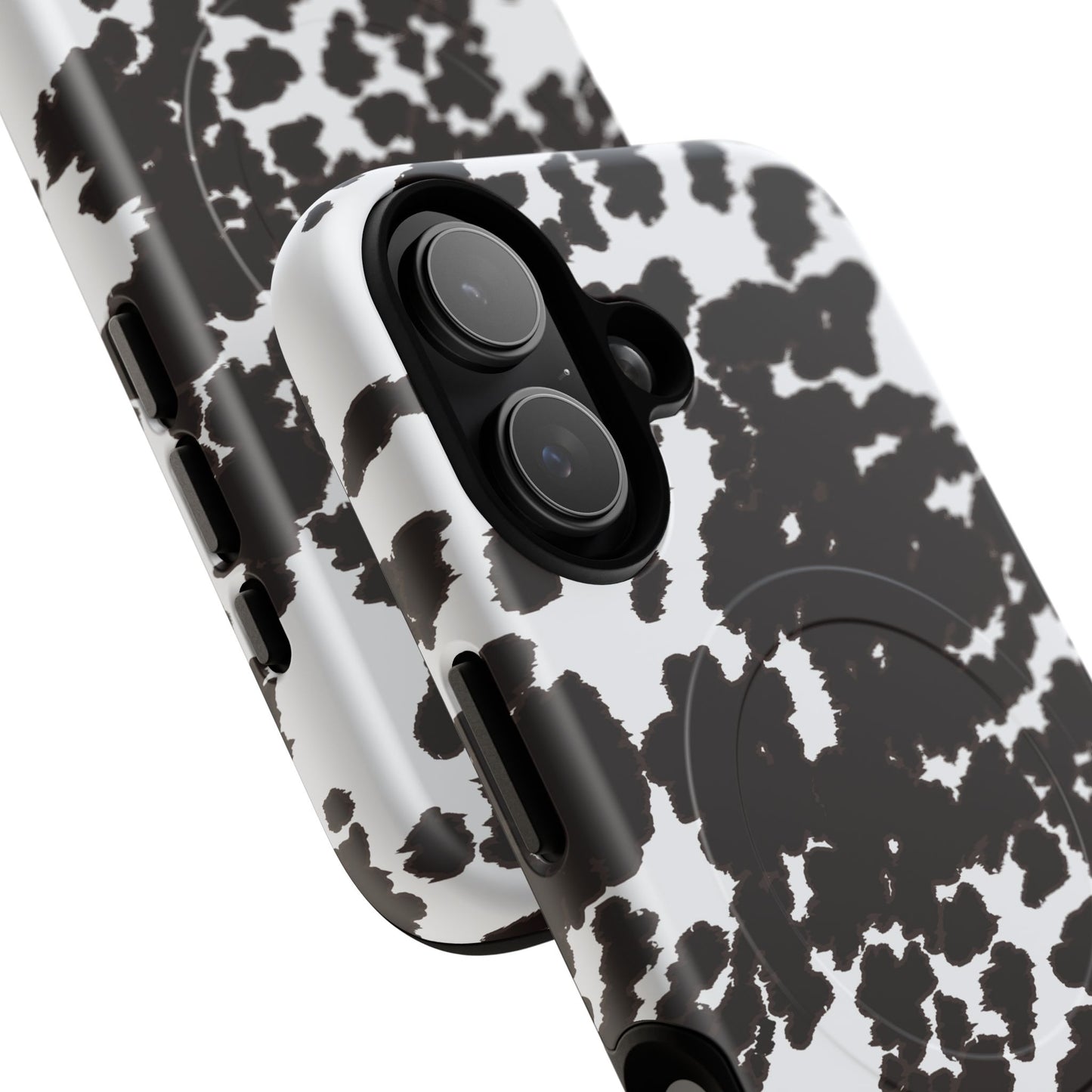 Cow Print Tough Magnetic Phone Case — Black & White Protective MagSafe Cover