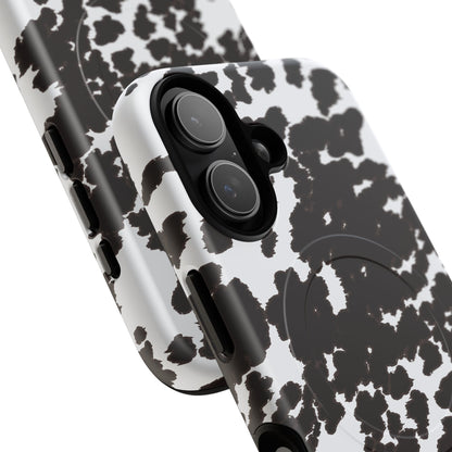 Cow Print Tough Magnetic Phone Case — Black & White Protective MagSafe Cover