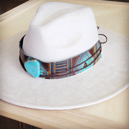 Wide Genuine Leather Blue Navajo Hat Band w/ Turq 953j