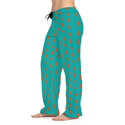 Lightning Bolt Lounge Pajama Pants — Teal & Orange All-Over Print