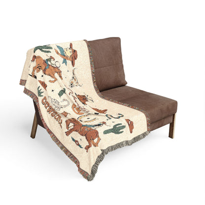 Cowboy Western Woven Blanket — Rodeo Cowboy & Cactus Throw