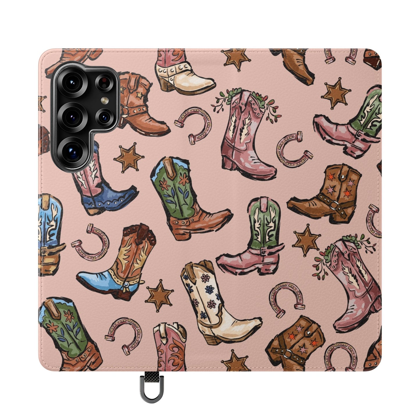 Western Boots Flip Wallet Phone Cases Pink