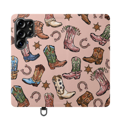 Western Boots Flip Wallet Phone Cases Pink
