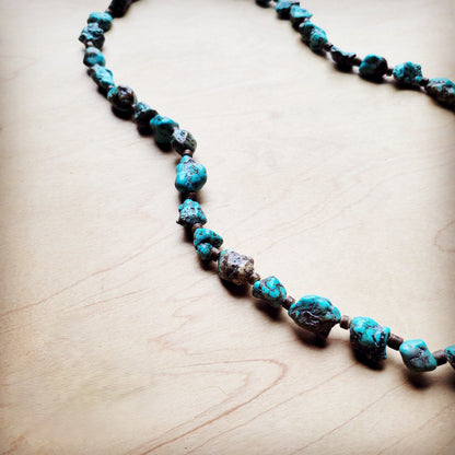 **Long Blue Turquoise and Wood Necklace 259k