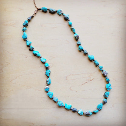 **Long Blue Turquoise and Wood Necklace 259k