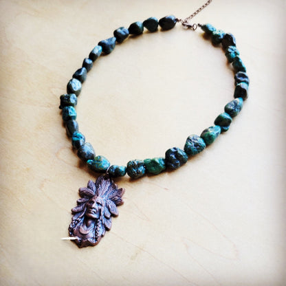 **Natural Turquoise Collar Necklace w/ Indian Head Pendant 259n