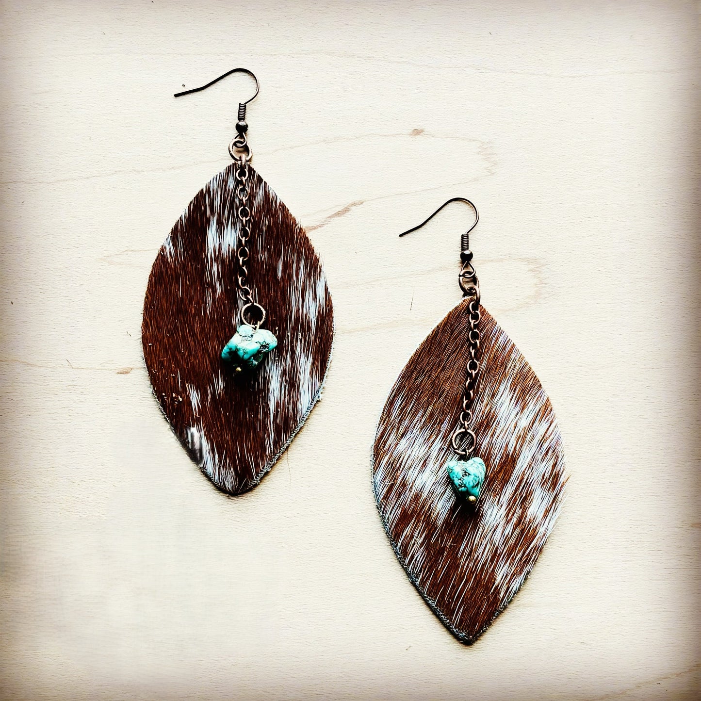 **Leather Oval w/ Turquoise Drop in Speckled Hair-on-Hide 218c
