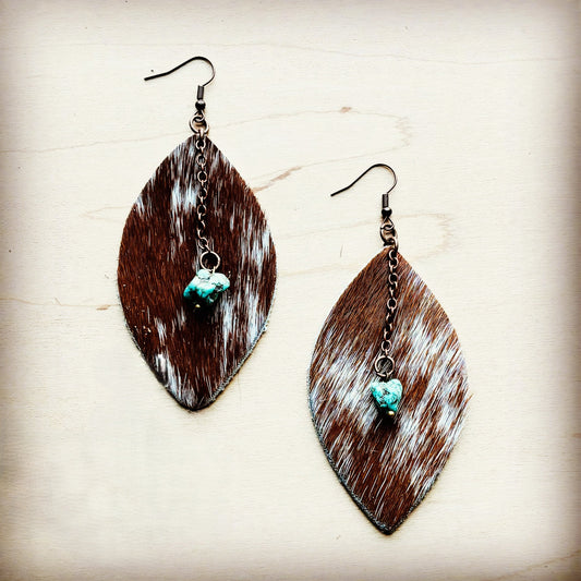 **Leather Oval w/ Turquoise Drop in Speckled Hair-on-Hide 218c