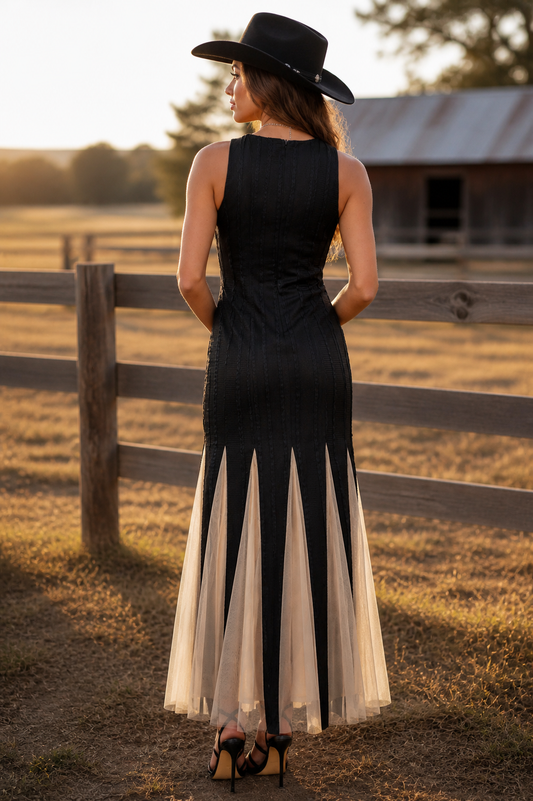 Noir Tulle Black Knit Maxi Dress