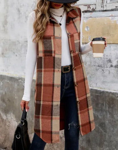 Plaid Longline Lapel Vest