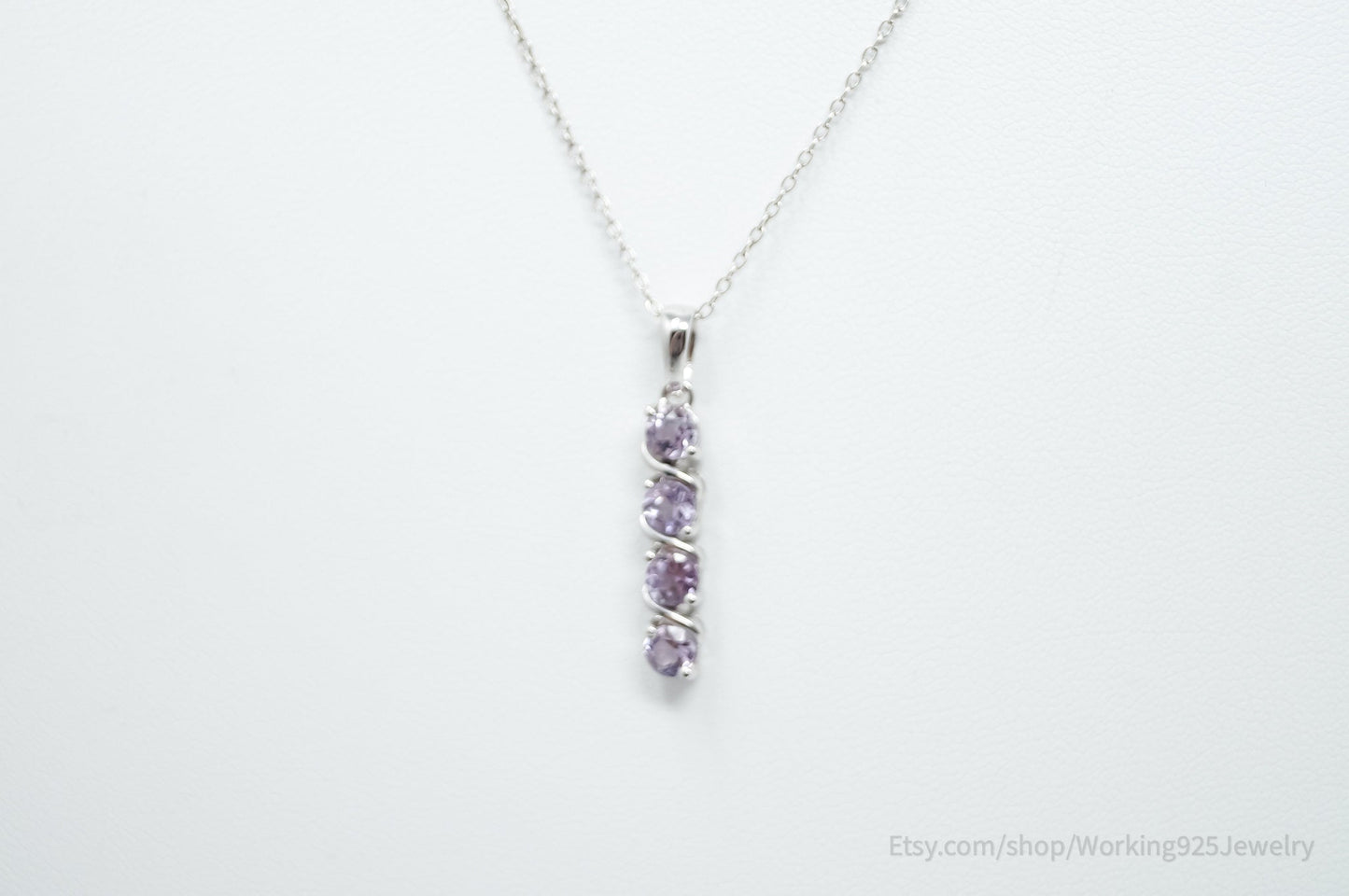 Vintage Amethyst Art Deco Sterling Silver Long Chain Necklace